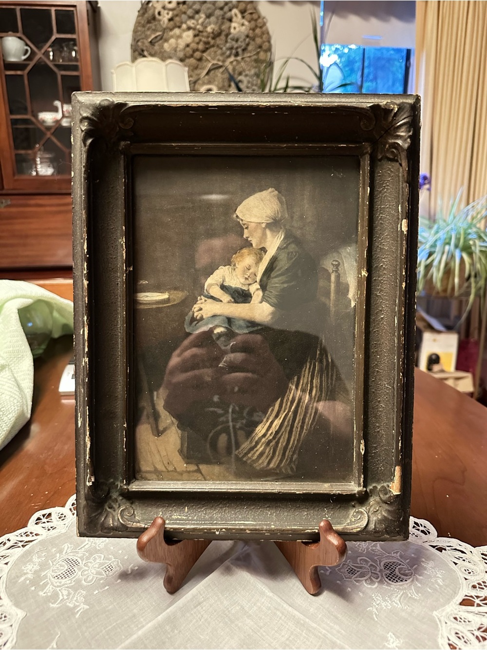 Antique Lulled to Sleep Artz Print Ornate Gesso Frame Victorian - Picture 3 of 9